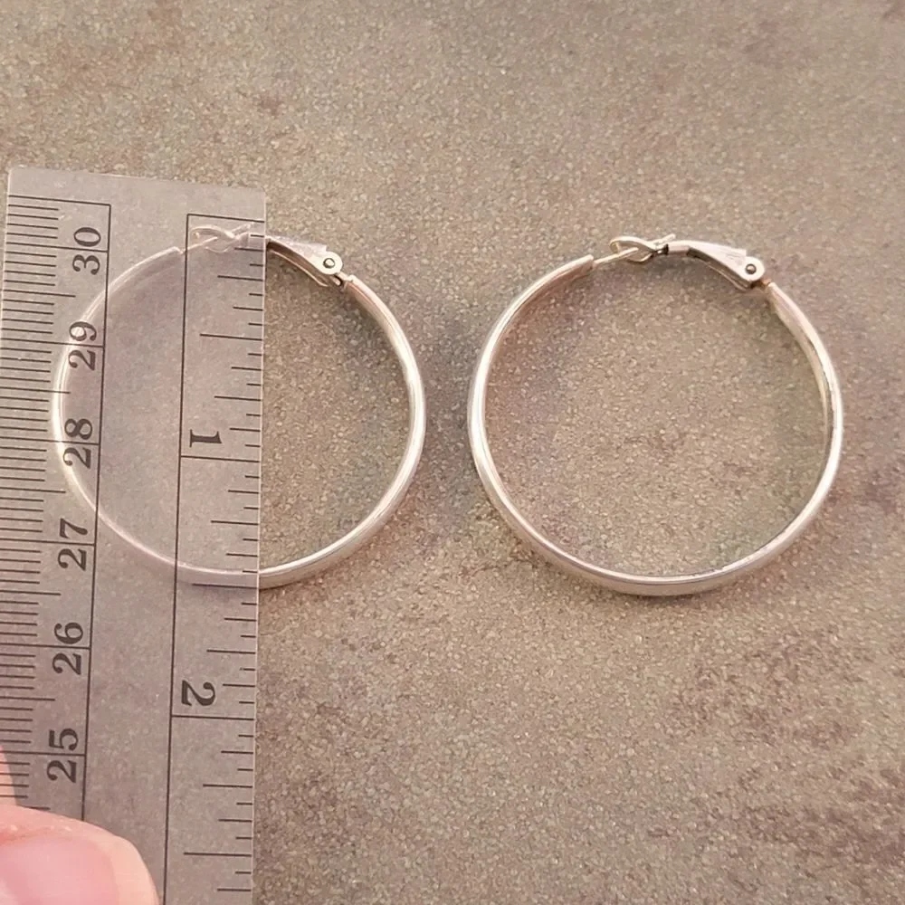 Sterling Silver 1 1/2" Hoop Earrings - Picture 6 of 7